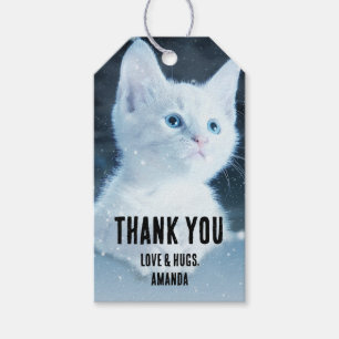 Étiquettes-cadeau Cuite Kitten blanc avec de beaux yeux bleus