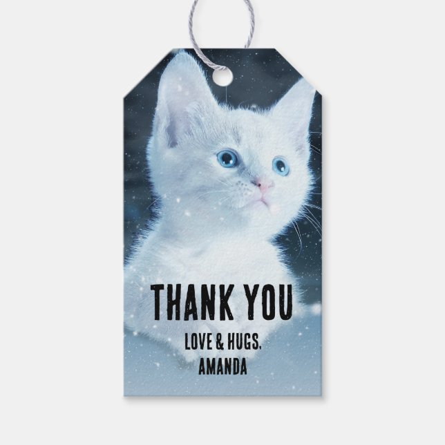 Étiquettes-cadeau Cuite Kitten blanc avec de beaux yeux bleus (Devant)
