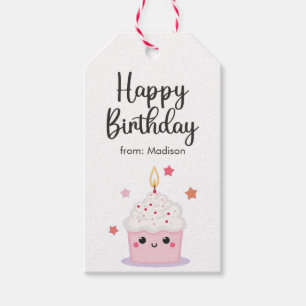 Étiquettes-cadeau Cupcake Cute Et Bougie Lumineuse Joyeux Anniversai
