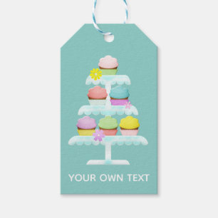 Étiquettes-cadeau Cupcakes Cake Stand Turquoise texte personnalisé