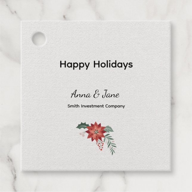 Étiquettes Cadeau Custom Business Red Holiday Flower Bough Holiday  (Devant)