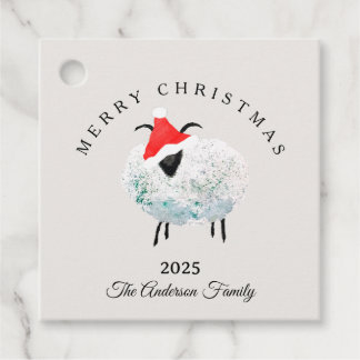 Étiquettes Cadeau Custom Christmas red gray santa sheep