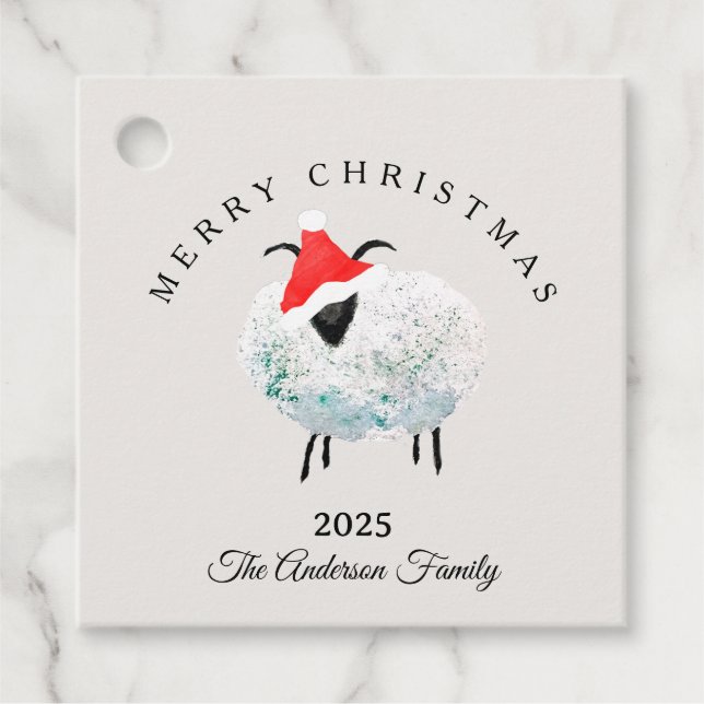 Étiquettes Cadeau Custom Christmas red gray santa sheep (Devant)