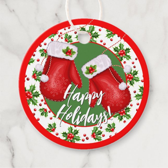Étiquettes Cadeau Custom Classic Holiday Green Holly Red Berries (Devant)