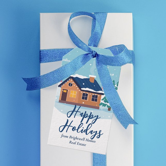 Étiquettes-cadeau Custom Happy Holidays Vacances Immobilier Entrepri (Créateur téléchargé)