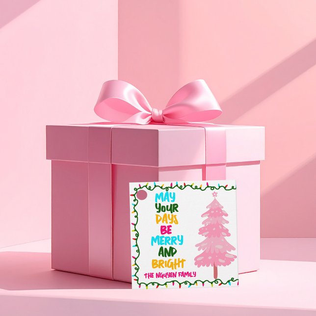 Étiquettes Cadeau Custom Merry Bright Pink Christmas Party (Créateur téléchargé)