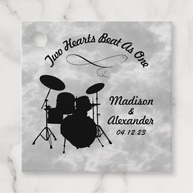 Étiquettes Cadeau Custom Name Rock & Roll Drummer Wedding Drum Kit (Devant)