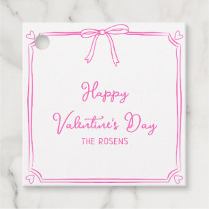 Étiquettes Cadeau Custom Valentine's Day Party Cute Rose Bow Coeurs