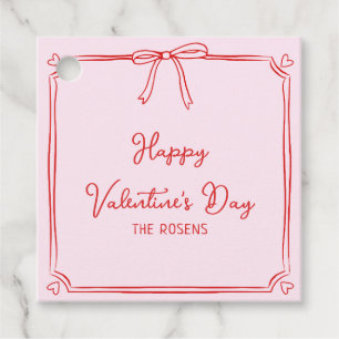 Étiquettes Cadeau Custom Valentine's Day Party Pink & Red Bow Hearts