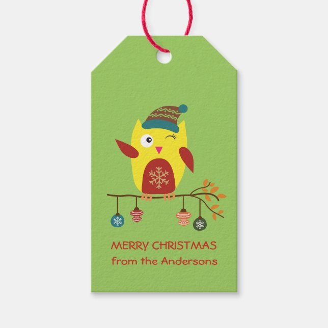 Étiquettes-cadeau Customisé "Joyeux Noël" Mignonne Chouette de Noël (Devant)