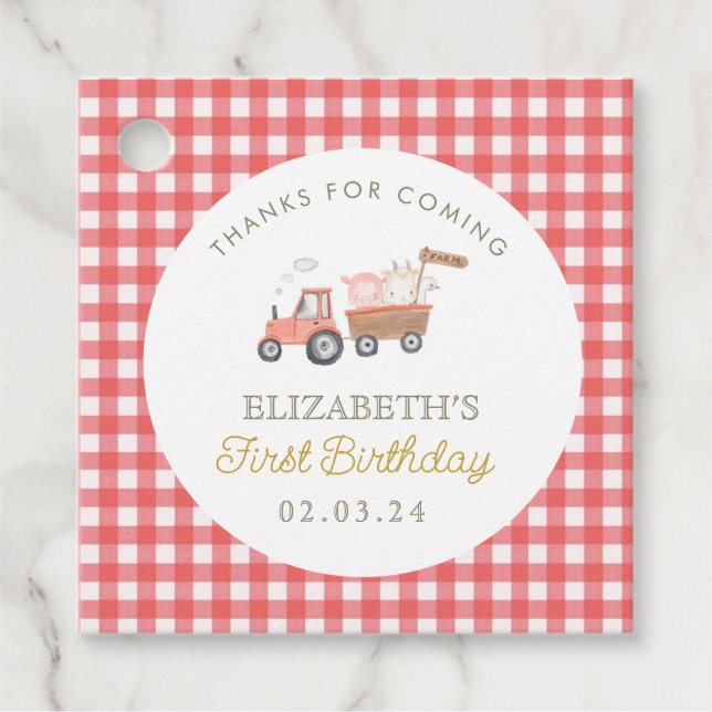 Étiquettes Cadeau Cute animal de ferme Barnyard Anniversaire (Devant)