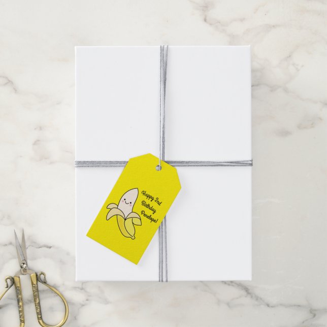 Étiquettes-cadeau Cute Anniversaire de enfant banane (Avec de la ficelle)