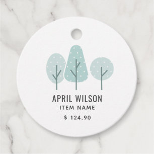 ÉTIQUETTES CADEAU CUTE AQUA BLEU TURQUOISE TREE TRIO PAYSAGE PRIX