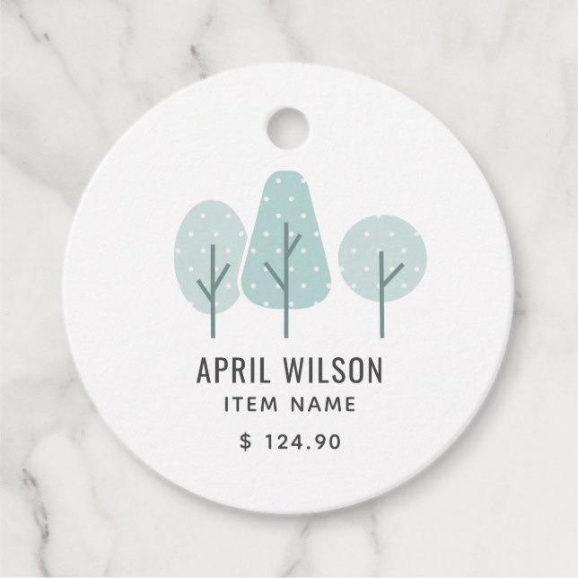 ÉTIQUETTES CADEAU CUTE AQUA BLEU TURQUOISE TREE TRIO PAYSAGE PRIX (Devant)