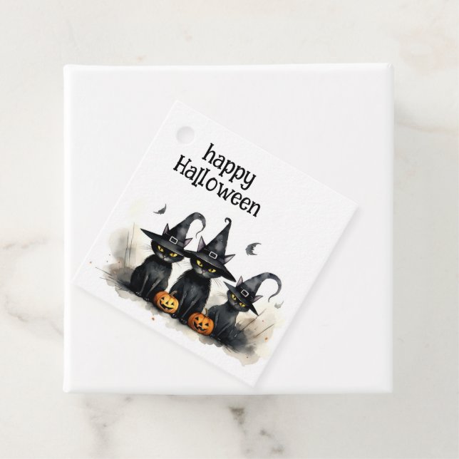 Étiquettes Cadeau Cute Aquarelle Chats de cuisine Citrouille Hallowe (En situation)