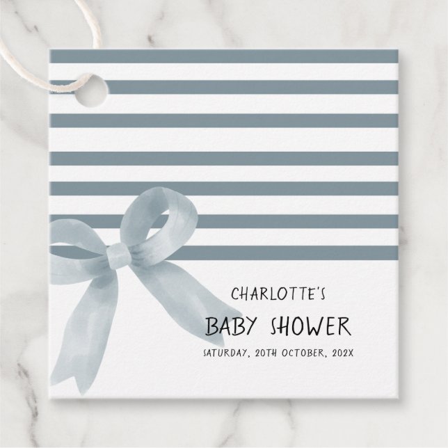 Étiquettes Cadeau Cute aquarelle Dusty Baby shower bleu Bow (Devant)