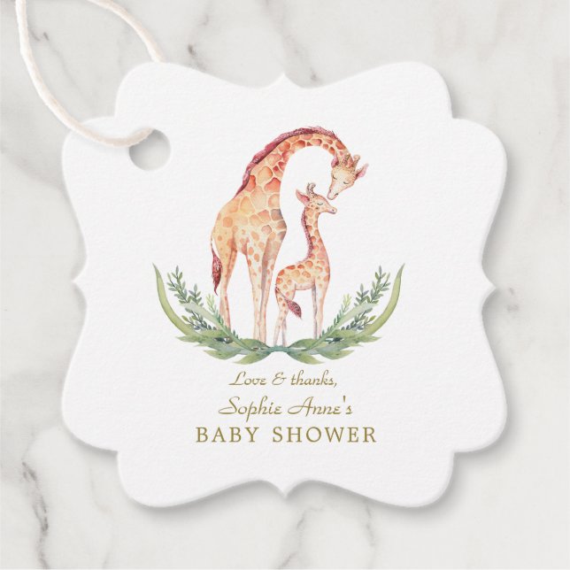 Étiquettes Cadeau Cute Aquarelle Giraffe Baby shower fille (Devant)