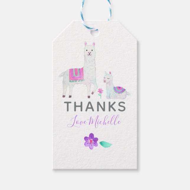 Étiquettes-cadeau Cute Aquarelle Llama thème Baby shower Merci (Devant)