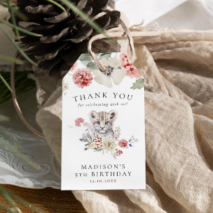 Étiquettes-cadeau Cute aquarelle Snow Leopard fête d'anniversaire