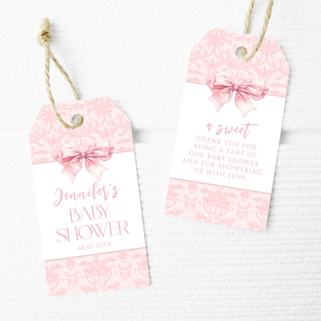 Étiquettes-cadeau Cute arc rose preppy bébé fille douche merci (Créateur téléchargé)