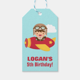 Étiquettes-cadeau Cute Aviator Boy Avion fête d'anniversaire