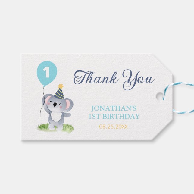Étiquettes-cadeau Cute Baby Koala Balloon Birthday (Devant (Horizontal))