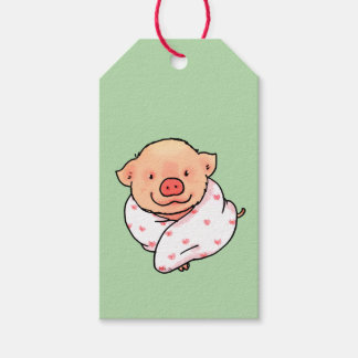 Étiquettes-cadeau Cute Baby Pig Wrapped in Blanket