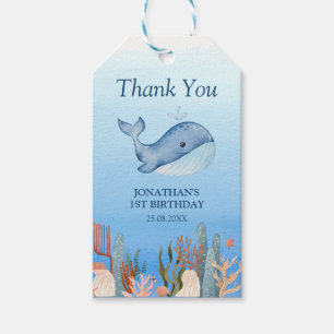 Étiquettes-cadeau Cute Baleine Bleu Mer Corail récif Anniversaire Me