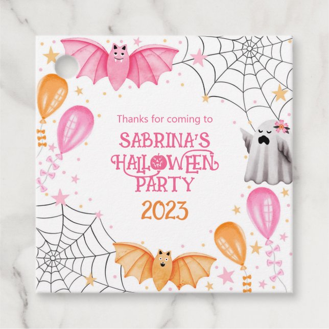 Étiquettes Cadeau Cute Bats et Fantômes Pastel Halloween Party (Devant)