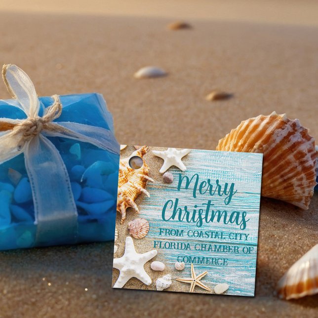 Étiquettes Cadeau Cute Beach Company Christmas Seashell Custom Party (Créateur téléchargé)