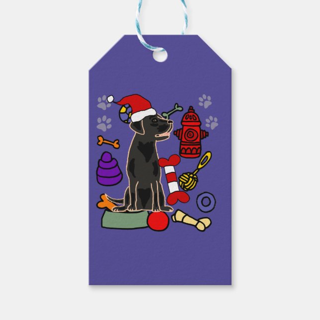 Étiquettes-cadeau Cute Black Lab Dog and Toys Christmas (Devant)