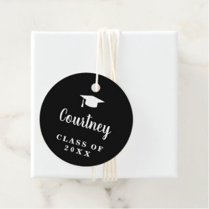 Étiquettes Cadeau Cute Black Simple Mortier Board Moderne Graduation