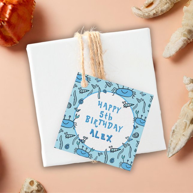 Étiquettes Cadeau Cute Blue Crab Sea Animals Gary Joyeux Anniversair (Créateur téléchargé)