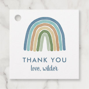 Étiquettes Cadeau Cute Boho Arc-en-ciel Anniversaire Nom Merci Bleu