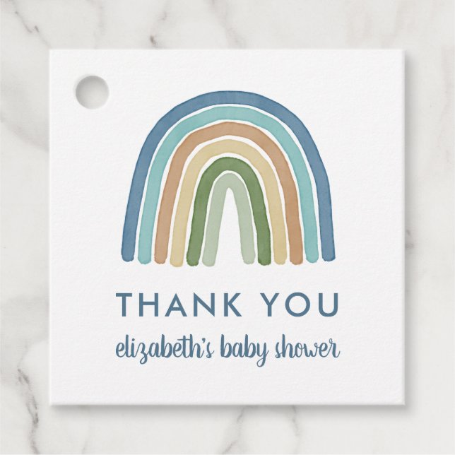 Étiquettes Cadeau Cute Boho Rainbow Baby shower Merci bleu (Devant)