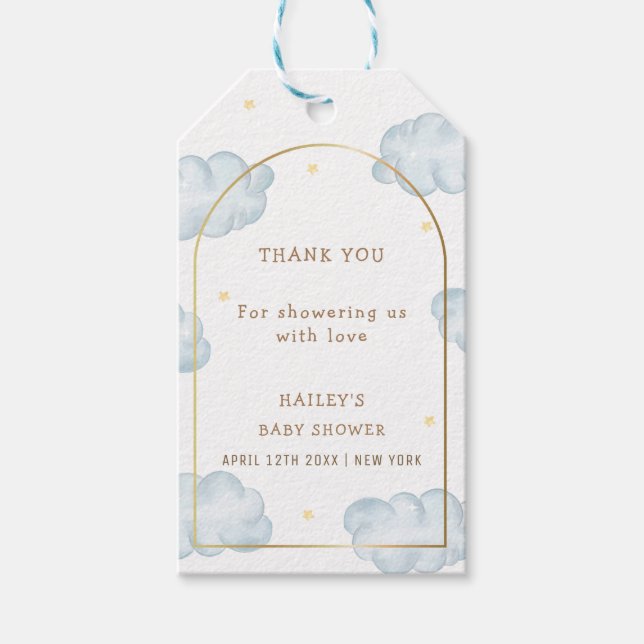 Étiquettes-cadeau Cute Boho Star Cloud Arch Baby shower garçon (Devant)