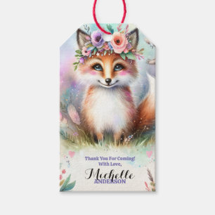 Étiquettes-cadeau Cute Boho Watercolor Fête d'anniversaire du renard