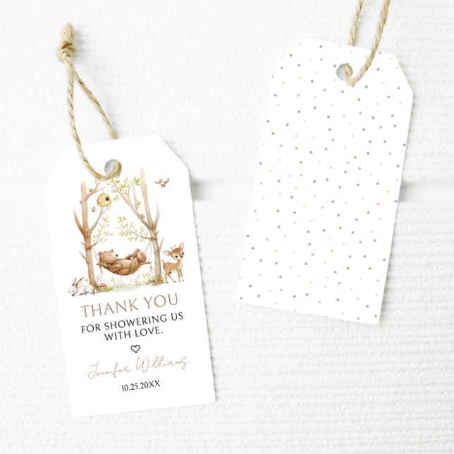 Étiquettes-cadeau Cute Bois Animaux Baby shower Merci (Créateur téléchargé)