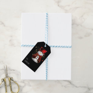 Étiquettes-cadeau Cute bonhomme de neige en Velours rouge Noël