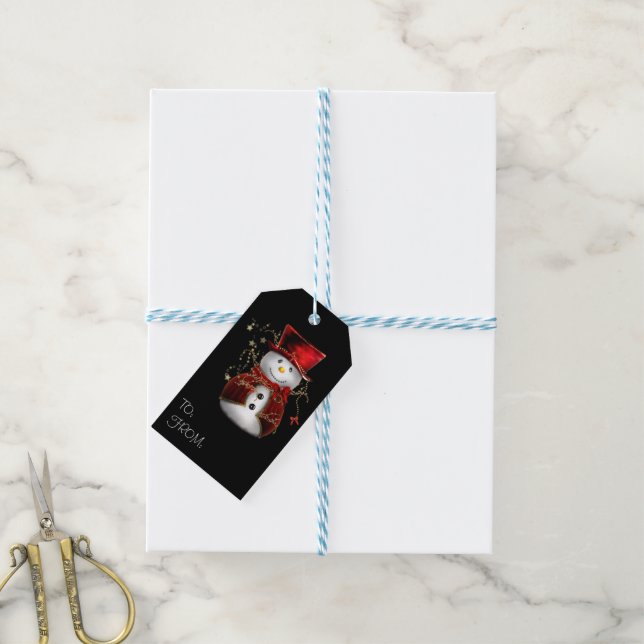 Étiquettes-cadeau Cute bonhomme de neige en Velours rouge Noël (Avec de laficelle)