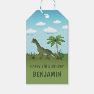 Étiquettes-cadeau Cute Brachiosaurus Dinosaur Joyeux Anniversaire No
