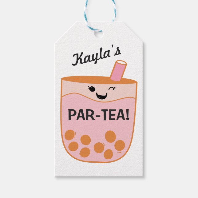 Étiquettes-cadeau Cute Bubble Tea Boba Party Personnalisé (Devant)