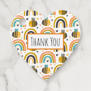 Étiquettes Cadeau Cute Bumble Bee et Rainbows Motif Merci