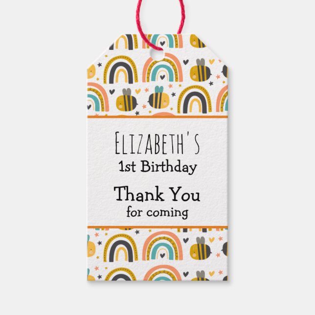 Étiquettes-cadeau Cute Bumble Bee Motif Anniversaire Merci (Devant)
