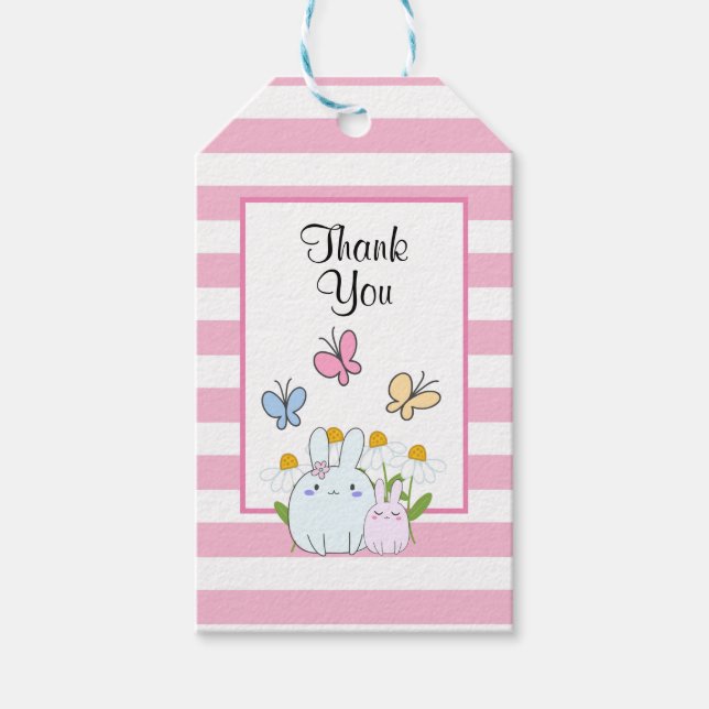 Étiquettes-cadeau Cute Bunnies avec marguerites de printemps et papi (Devant)