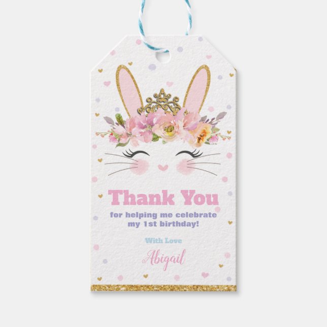 Étiquettes-cadeau Cute Bunny Anniversaire Merci Favor Balises Cadeau (Devant)