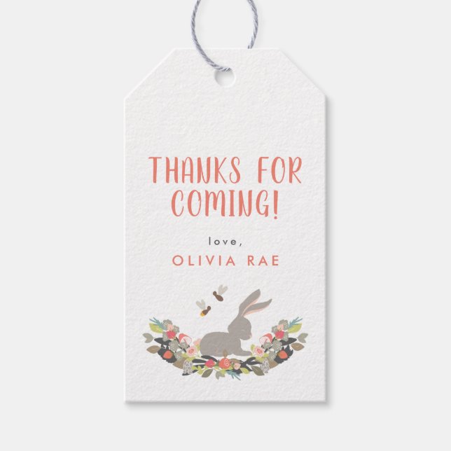 Étiquettes-cadeau Cute Bunny Floral Anniversaire Merci Favoriser (Devant)