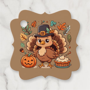 Étiquettes Cadeau Cute caricature Thanksgiving dinde et citrouille