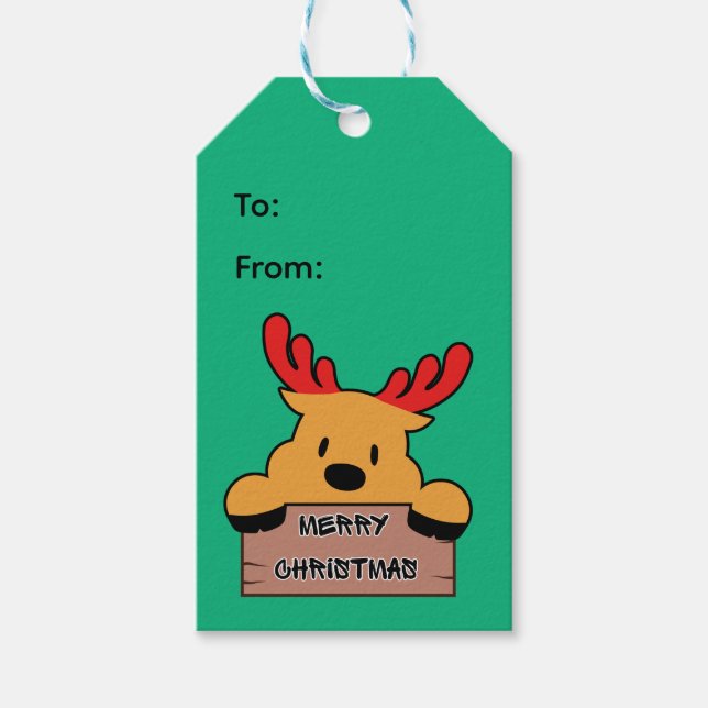 Étiquettes-cadeau Cute Cartoon Christmas Reindeer  (Devant)