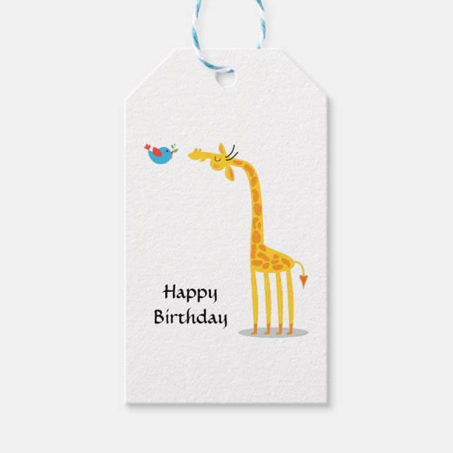 Étiquettes-cadeau Cute cartoon girafe and bird (Devant)